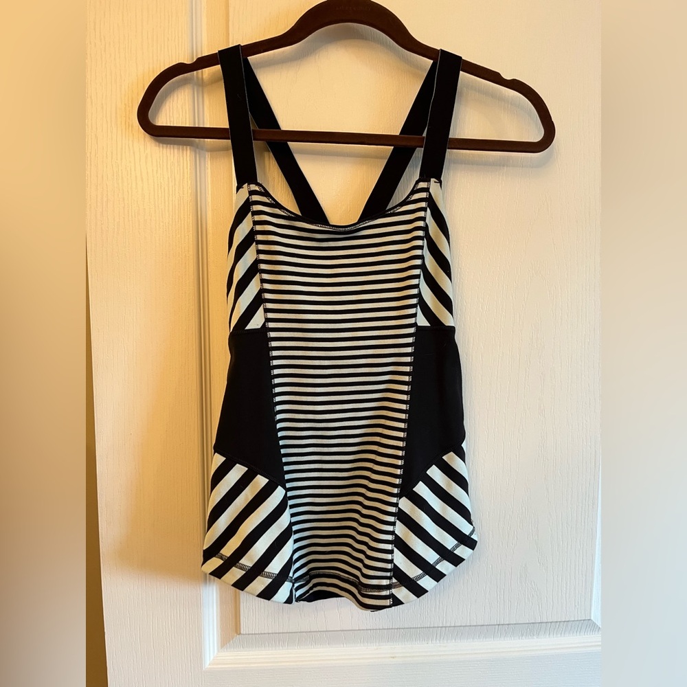 Striped lululemon top - really flattering style!